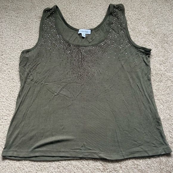 Calvin Klein Women's Olive Green Embellished Top size XL - Picture 2 of 7